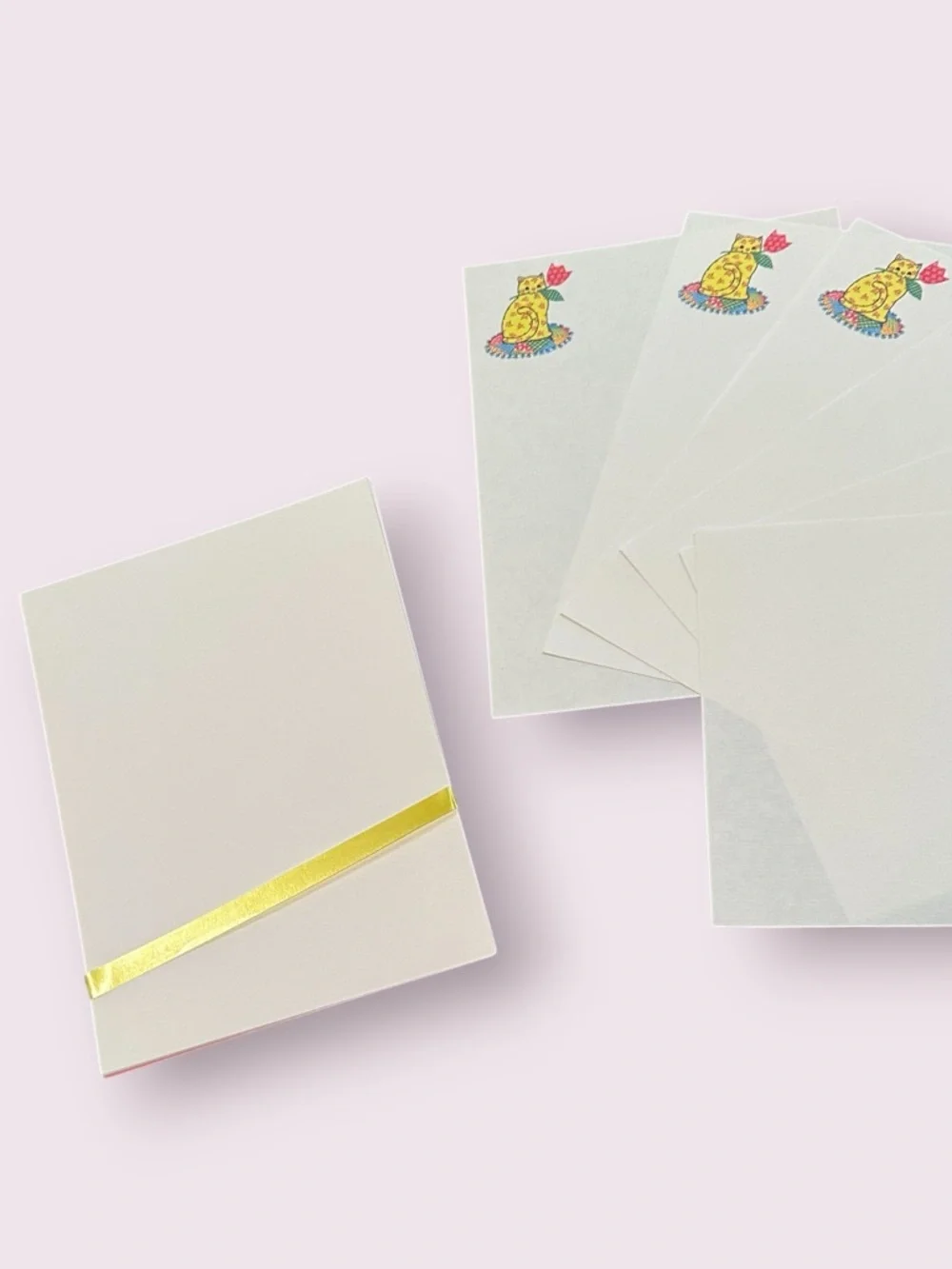 Vintage Quilt Floral Pattern Cat Note Paper Set 6 w/Cat 12 Plain White 6 x 8
